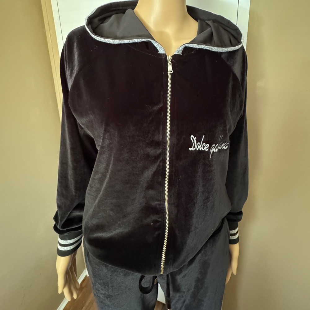 Dolce & Gabbana Black Velvet Zip-Up Jacket